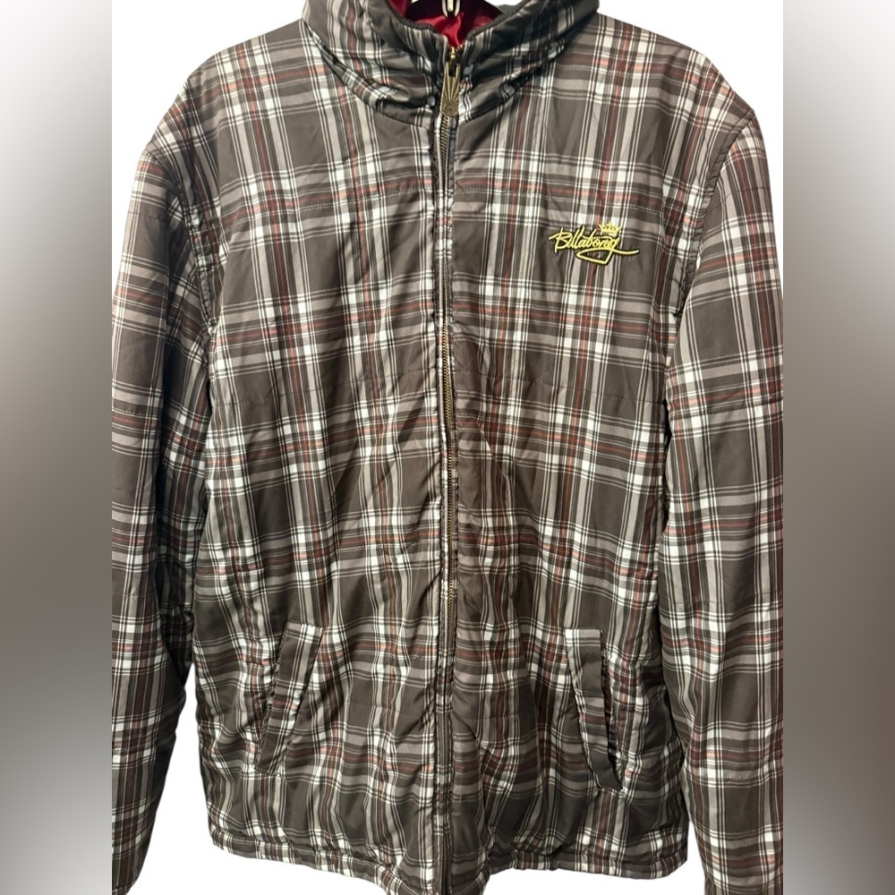 Men’s Billabong winter plaid puffer jacket with hood EUC Size Medium - Picture 3 of 13